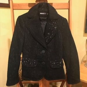 Vintage Black Lace Beaded Sequins Blazer Jacket
